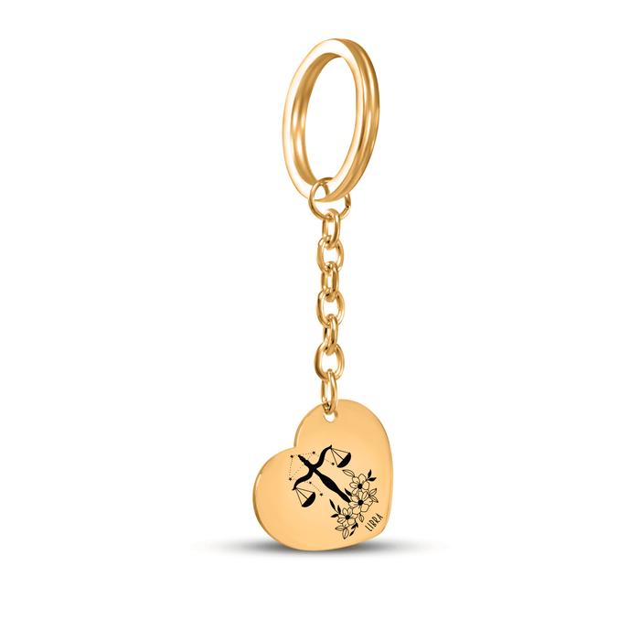Libra Zodiac Sign Heart Keychain – Astrology Gift for Her, Libra Birthday Keychain, Horoscope Pendant, Celestial Star Charm