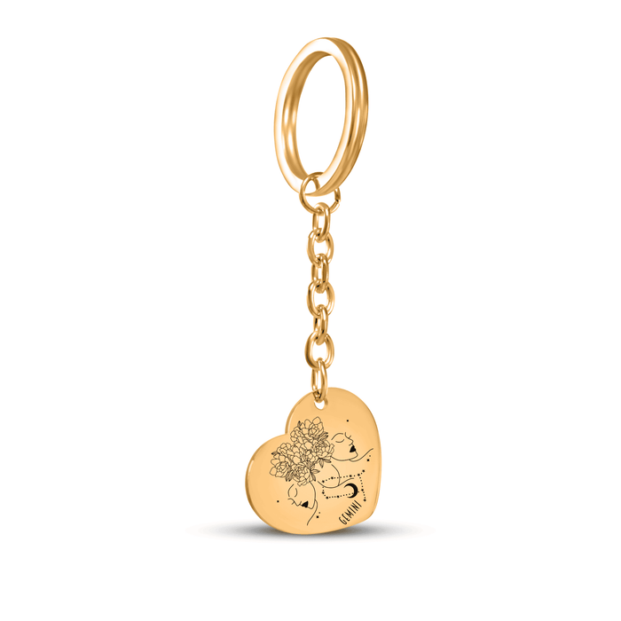 Gemini Zodiac Sign Heart Keychain – Astrology Gift for Her, Gemini Birthday Keychain, Horoscope Heart Pendant, Celestial Charm