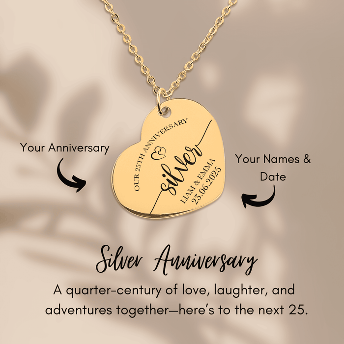 25th Anniversary Gift for Her – Sterling Silver Heart Necklace – 25 Years of Love Jewelry – Wife, Mom, Women Romantic Keepsake