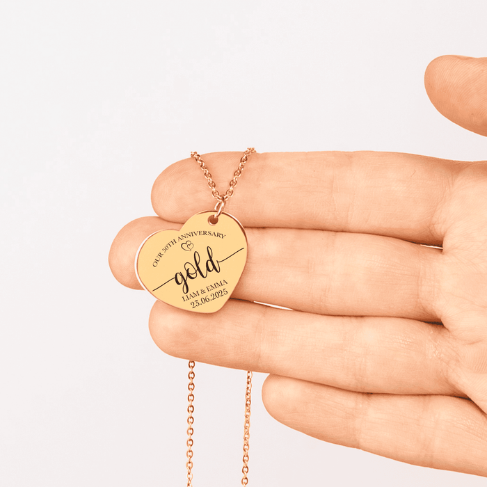 50th Anniversary Gift for Her – Gold Heart Necklace – 50 Years of Love Jewelry for Wife, Mom, Women – Golden Wedding Keepsake