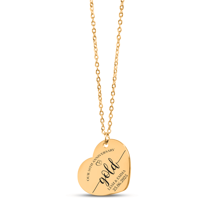 50th Anniversary Gift for Her – Gold Heart Necklace – 50 Years of Love Jewelry for Wife, Mom, Women – Golden Wedding Keepsake