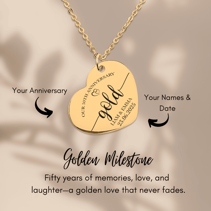 50th Anniversary Gift for Her – Gold Heart Necklace – 50 Years of Love Jewelry for Wife, Mom, Women – Golden Wedding Keepsake
