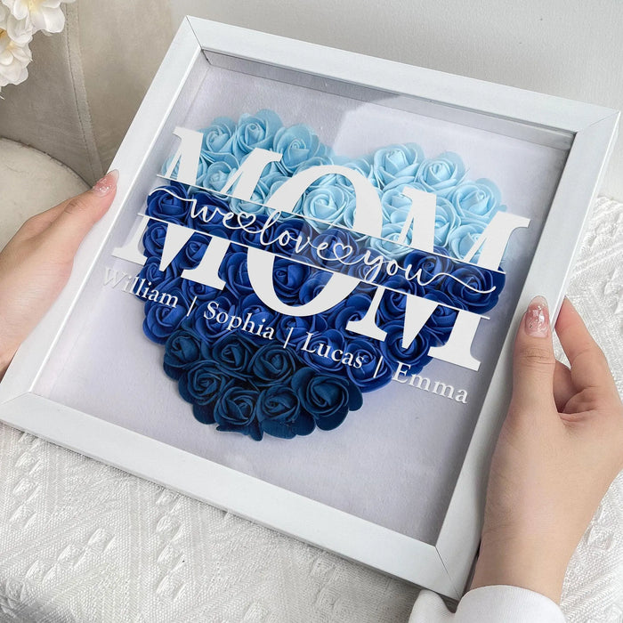 Personalized Flower Shadow Box Gift for Mom Custom We Love You Keepsake Handmade Mothers Day Gift from Kids Birthday Present for Mom