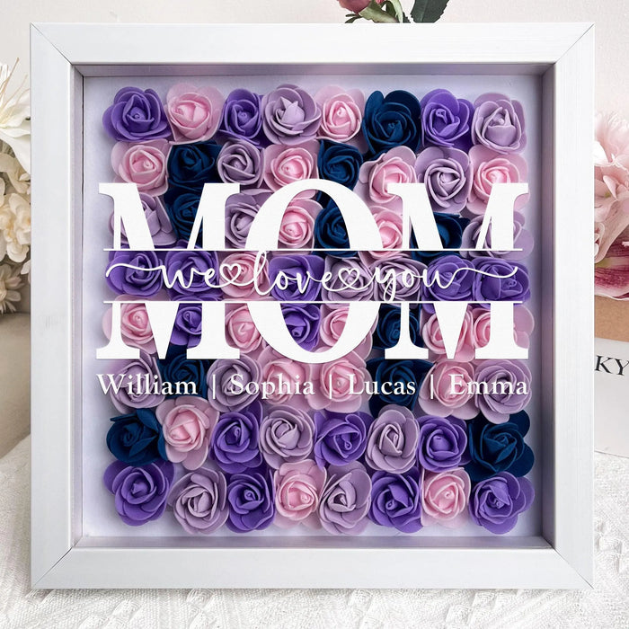 Personalized Flower Shadow Box Gift for Mom Custom We Love You Keepsake Handmade Mothers Day Gift from Kids Birthday Present for Mom