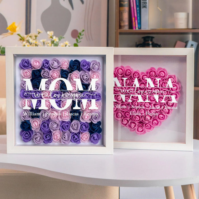 Personalized Flower Shadow Box Gift for Mom Custom We Love You Keepsake Handmade Mothers Day Gift from Kids Birthday Present for Mom