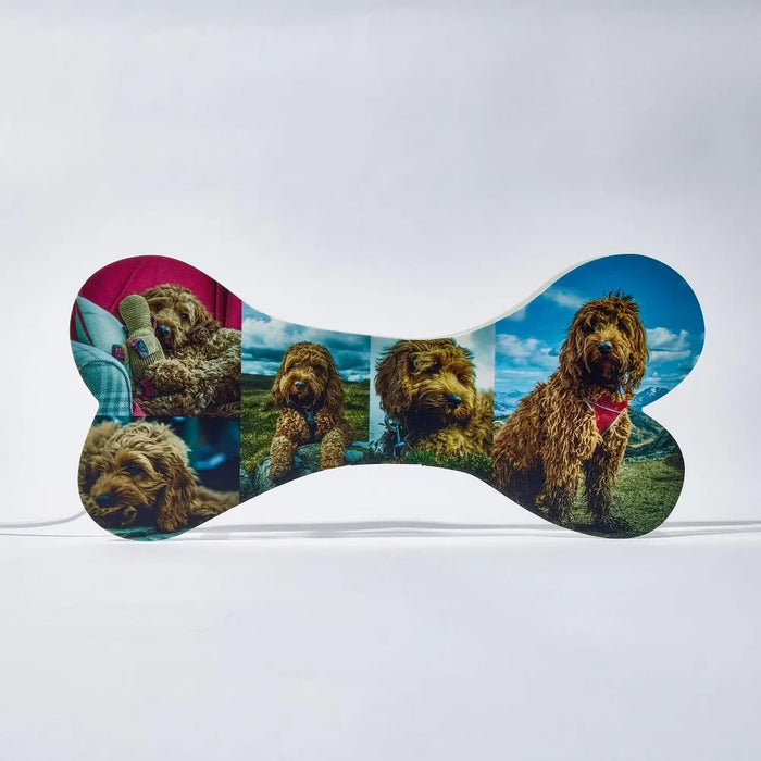 Personalized Bone-Shaped Pet Memorial LED Night Light with 5 Custom Photos