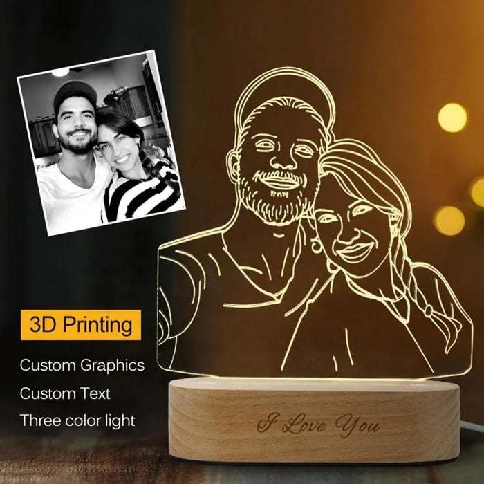 Custom 3D Acrylic Photo Lamp: Personalized LED Night Light, Engraved Wooden Base