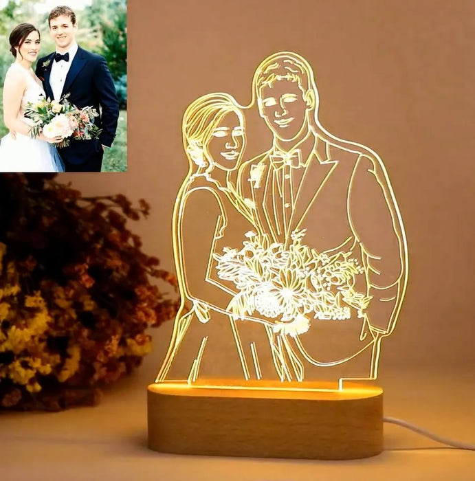 Custom 3D Acrylic Photo Lamp: Personalized LED Night Light, Engraved Wooden Base
