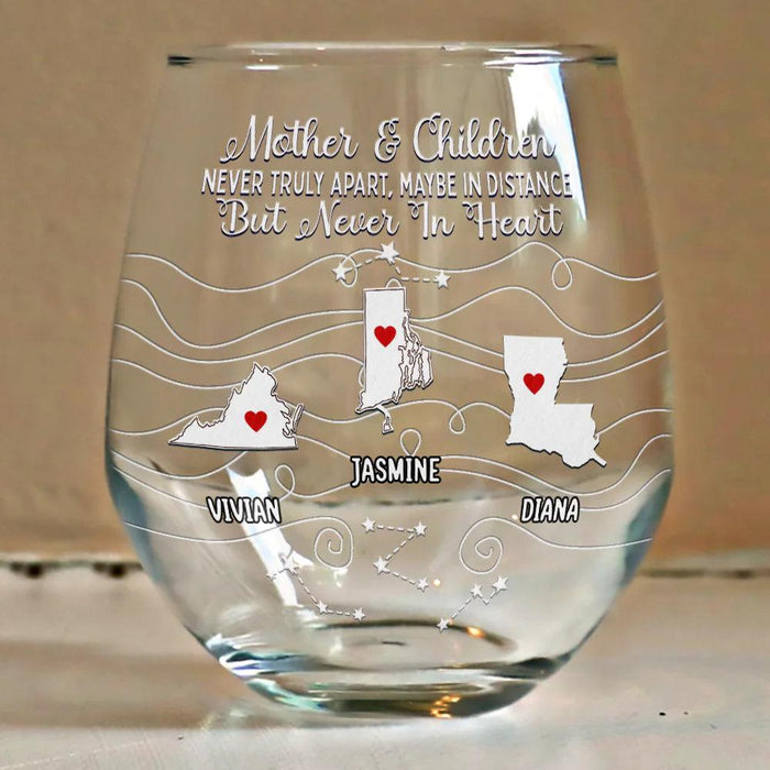 Personalized Stemless Wine Glass Long Distance Family Gift Custom Never Too Far to Drink Together Bestie Friendship Glass