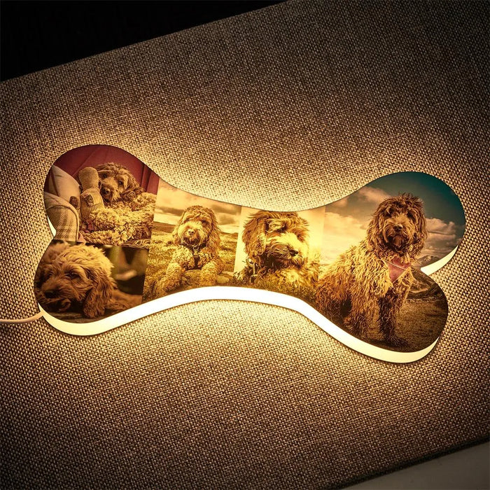 Personalized Bone-Shaped Pet Memorial LED Night Light with 5 Custom Photos