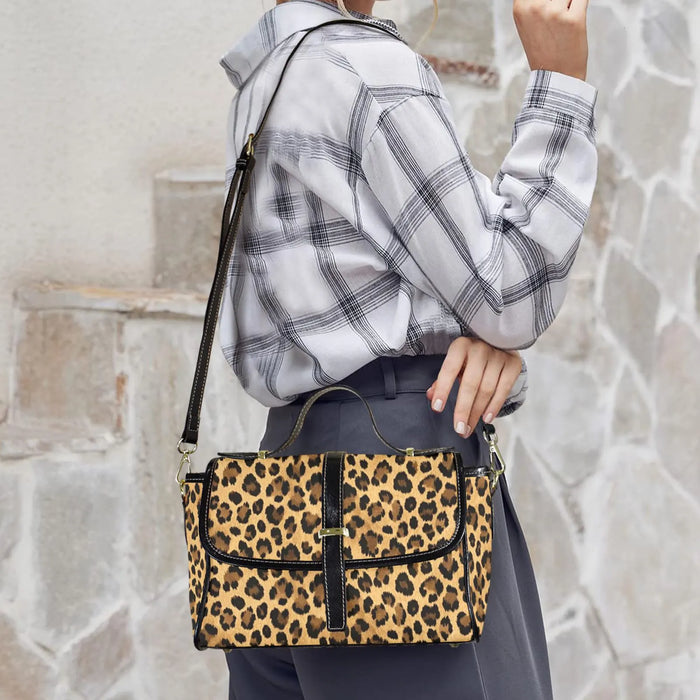 Leopard Print Multi Function Leather Satchel Stylish Durable Handbag for Women Shoulder Crossbody Purse Wallet Model 1739