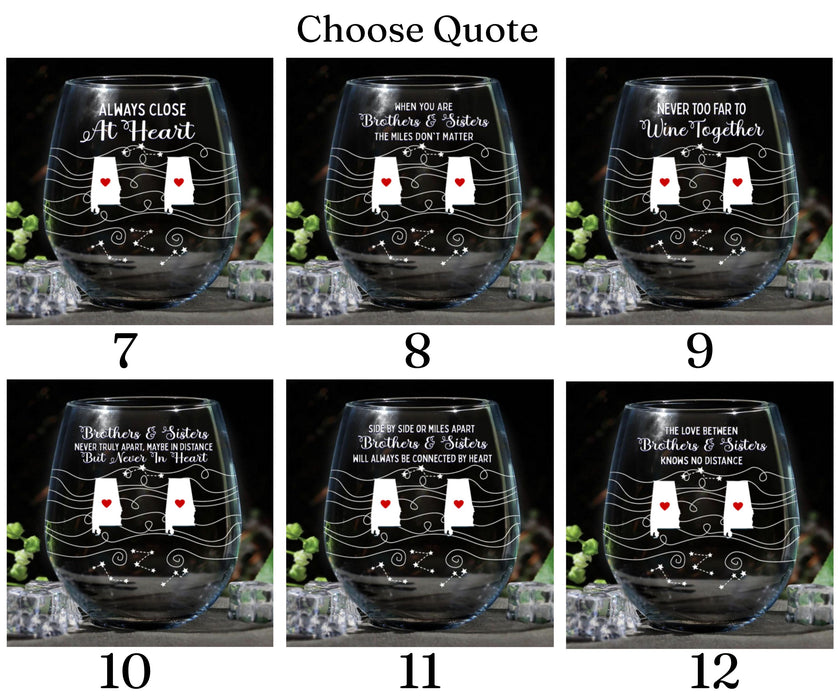 Personalized Stemless Wine Glass Long Distance Family Gift Custom Never Too Far to Drink Together Bestie Friendship Glass