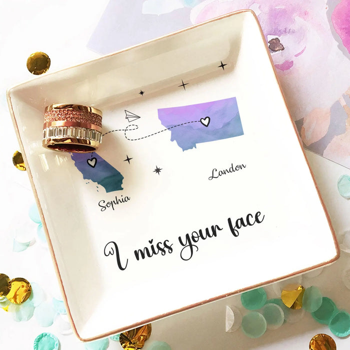 Custom State to State Jewelry Dish Personalized Long Distance Gift for Best Friend Long Distance Relationship Gift Ceramic Ring Dish
