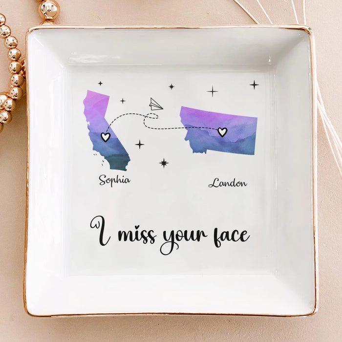Custom State to State Jewelry Dish Personalized Long Distance Gift for Best Friend Long Distance Relationship Gift Ceramic Ring Dish