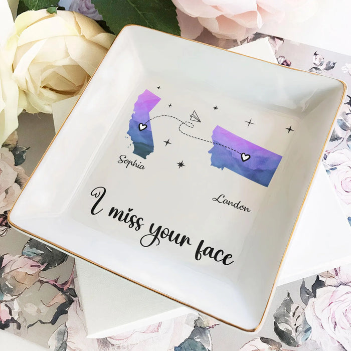 Custom State to State Jewelry Dish Personalized Long Distance Gift for Best Friend Long Distance Relationship Gift Ceramic Ring Dish