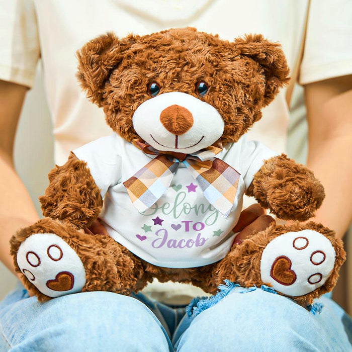 Personalized Bear Plush Stuffed Animal with Baby Name Custom Baby Shower Gift Newborn Cuddly Toy Soft Keepsake for Infant Boys or Girls