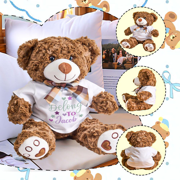 Personalized Bear Plush Stuffed Animal with Baby Name Custom Baby Shower Gift Newborn Cuddly Toy Soft Keepsake for Infant Boys or Girls