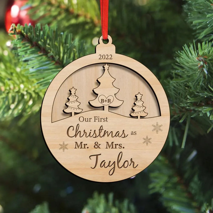 Personalized Our First Christmas Ornament Custom Wooden Gift for Newlyweds First Home Keepsake Holiday Gift for Couple Christmas Decor