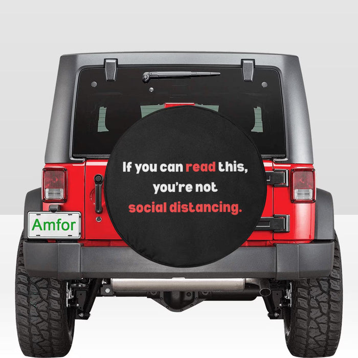Funny Social Distancing Spare Tire Cover Waterproof Dust Proof Tire Cover Gift for Driver SUV RV Jeep Camper Van Adult Humor