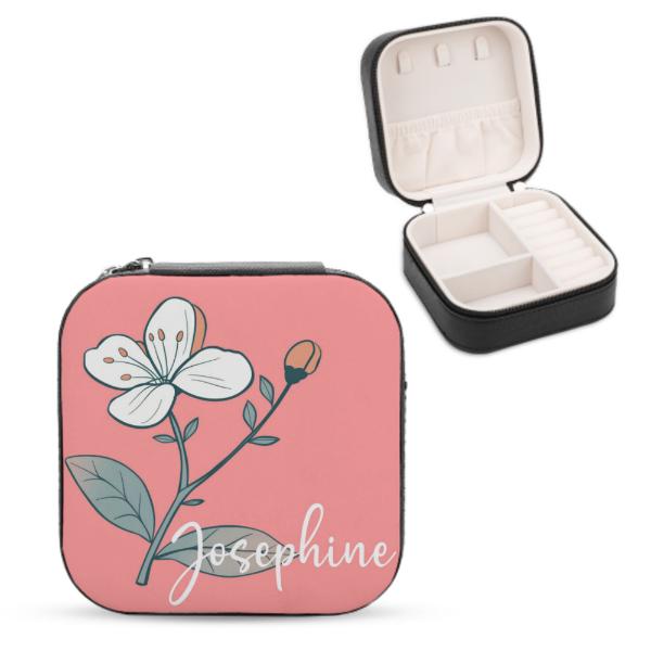 Personalized Birth Flower Jewelry Box Custom Jewelry Organizer Storage Box Gift for Her Birthday Gift for Mom Sister Wife Friend