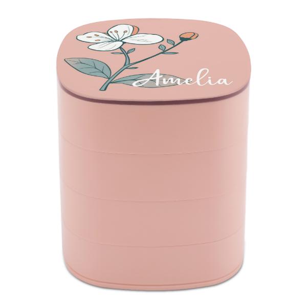 Personalized Pink Birth Flower Jewelry Box Custom Rotatable Jewelry Organizer Storage Box Gift for Her Birthday Mom Sister Wife Friend