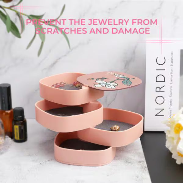 Personalized Pink Birth Flower Jewelry Box Custom Rotatable Jewelry Organizer Storage Box Gift for Her Birthday Mom Sister Wife Friend