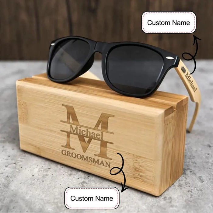 Personalized Wooden Sunglasses With Case Custom Name Laser Engraved Groomsman Gift Wedding Favor Custom Sunglasses Engraved Gift For Men