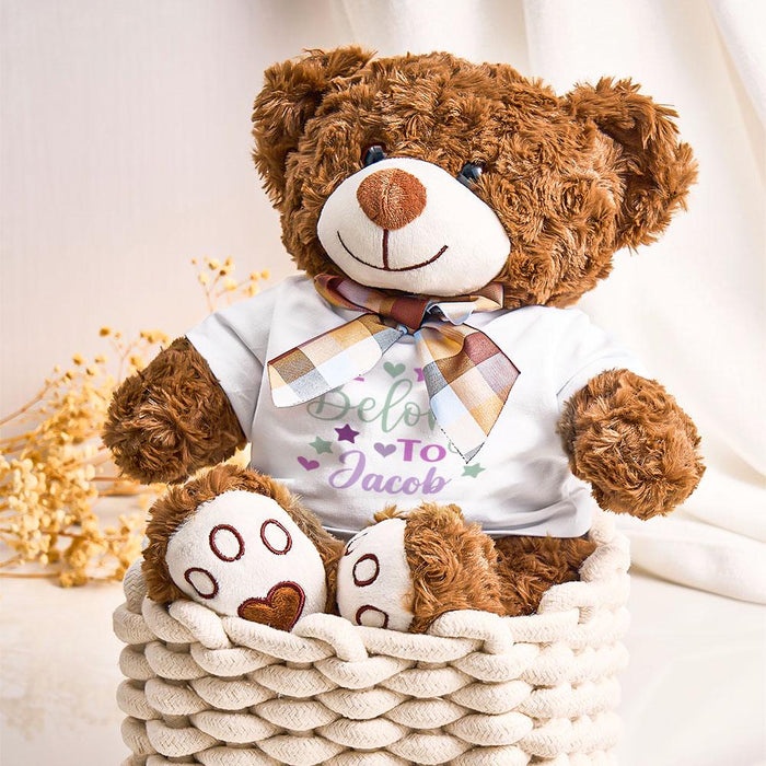 Personalized Bear Plush Stuffed Animal with Baby Name Custom Baby Shower Gift Newborn Cuddly Toy Soft Keepsake for Infant Boys or Girls