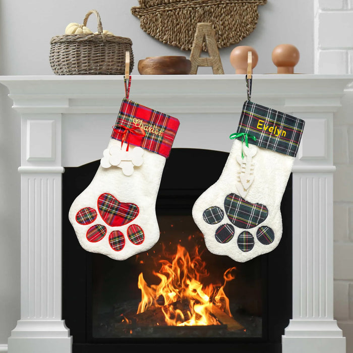 Personalized Claw Shaped Christmas Stocking Custom Embroidered Name Knit Stocking Holiday Decor for Kids Adults Pet Lover Gift