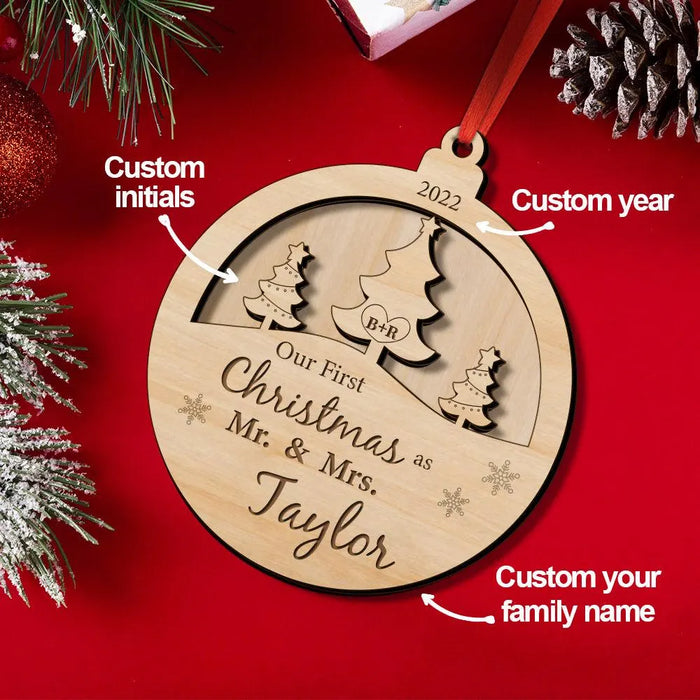 Personalized Our First Christmas Ornament Custom Wooden Gift for Newlyweds First Home Keepsake Holiday Gift for Couple Christmas Decor