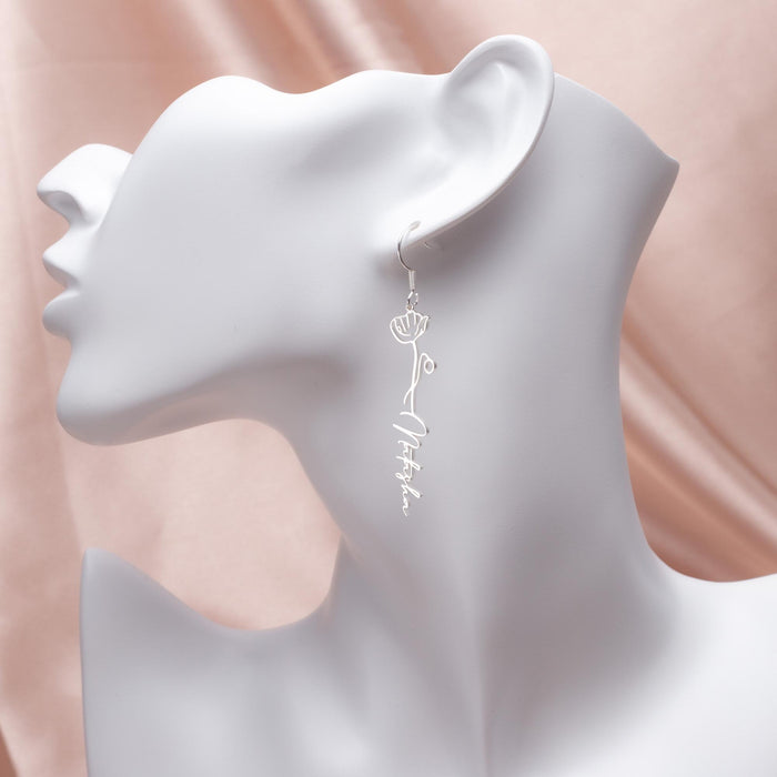 Personalized Name Birth Flower Hoop Earrings 925 Sterling Silver Custom Jewelry Gift for Girlfriend Unique Friendship Necklace for Her
