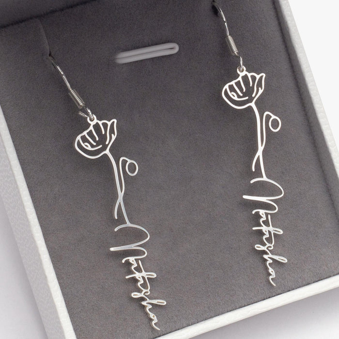 Personalized Name Birth Flower Hoop Earrings 925 Sterling Silver Custom Jewelry Gift for Girlfriend Unique Friendship Necklace for Her