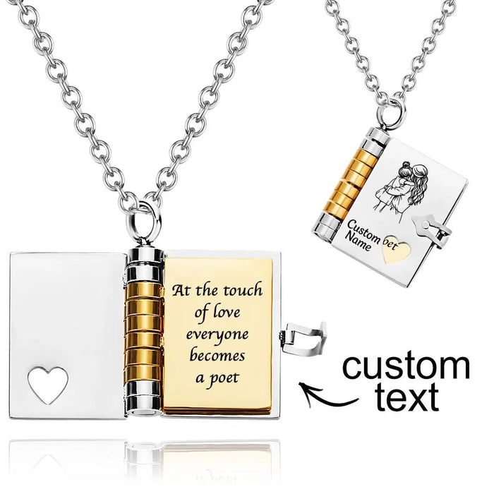 Personalized 'My Little Star' Book Locket Necklace: Custom Engraved Message