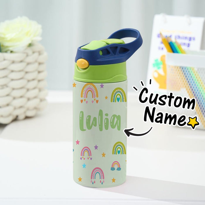 Custom Name Rainbow Kids Water Bottle Stainless Steel Cup Personalized Children's Day Gift for Girls Boys School Travel Tumbler