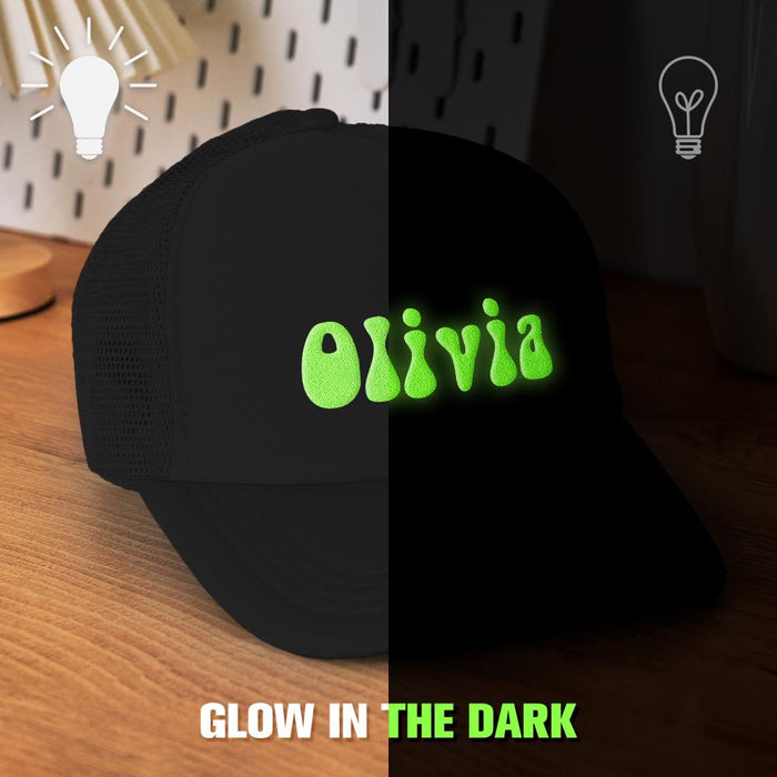 Custom Puff Print Trucker Hat Personalized Glow in the Dark Foam Trucker Cap for Adults Custom Back to School Gift Hat for Men and Women