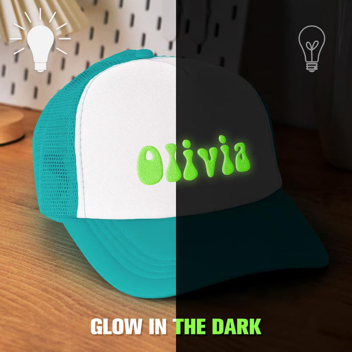 Custom Puff Print Trucker Hat Personalized Glow in the Dark Foam Trucker Cap for Adults Custom Back to School Gift Hat for Men and Women