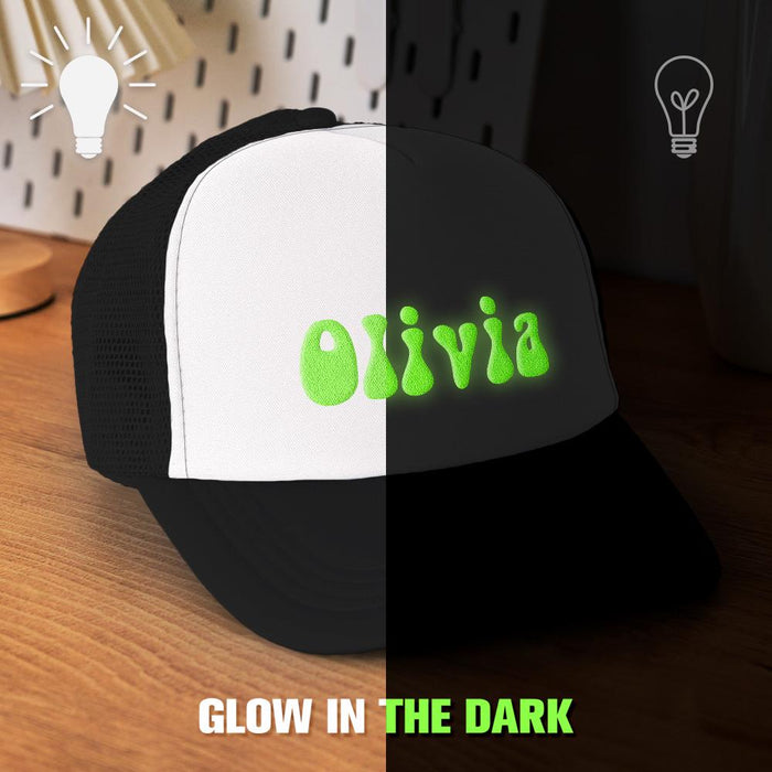 Custom Puff Print Trucker Hat Personalized Glow in the Dark Foam Trucker Cap for Adults Custom Back to School Gift Hat for Men and Women