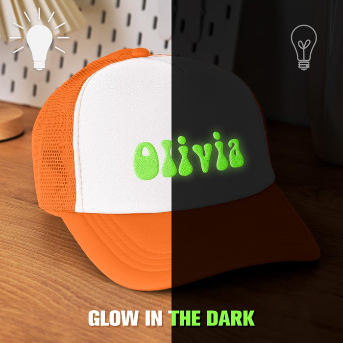 Custom Puff Print Trucker Hat Personalized Glow in the Dark Foam Trucker Cap for Adults Custom Back to School Gift Hat for Men and Women