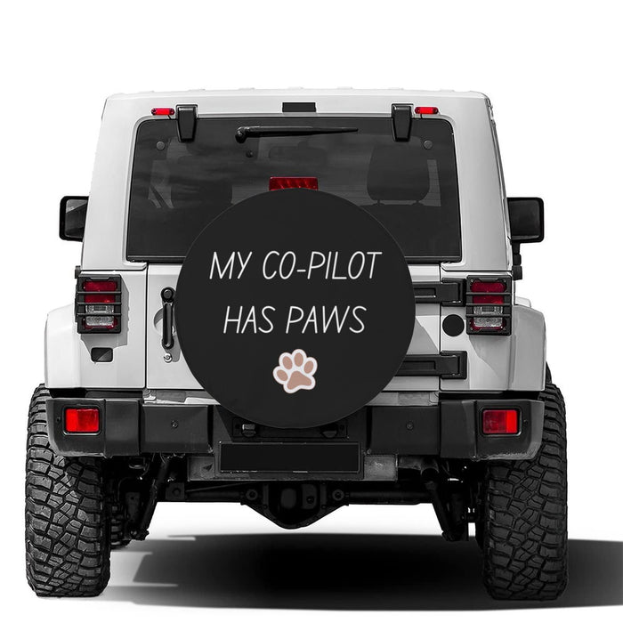 Funny Spare Tire Cover My Co Pilot Has Paws Waterproof Dust Proof Tire Cover Gift for Driver SUV RV Jeep Camper Van Pet Lover Humor
