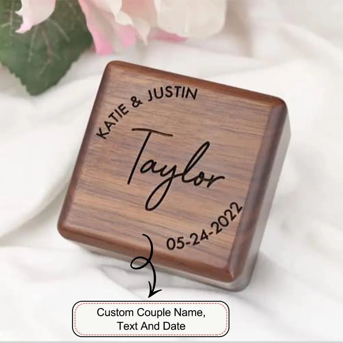 Personalized Square Wood Double Ring Box Custom Engagement Ring Box for Wedding Ceremony Gift for Bride and Groom Ring Bearer Box