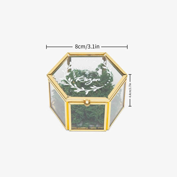Personalized Hexagonal Glass Ring Box Custom Engagement Ring Box for Wedding Ceremony Gift for Bride and Groom Ring Bearer Box