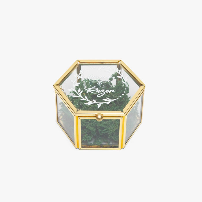 Personalized Hexagonal Glass Ring Box Custom Engagement Ring Box for Wedding Ceremony Gift for Bride and Groom Ring Bearer Box