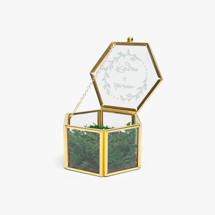 Personalized Hexagonal Glass Ring Box Custom Engagement Ring Box for Wedding Ceremony Gift for Bride and Groom Ring Bearer Box