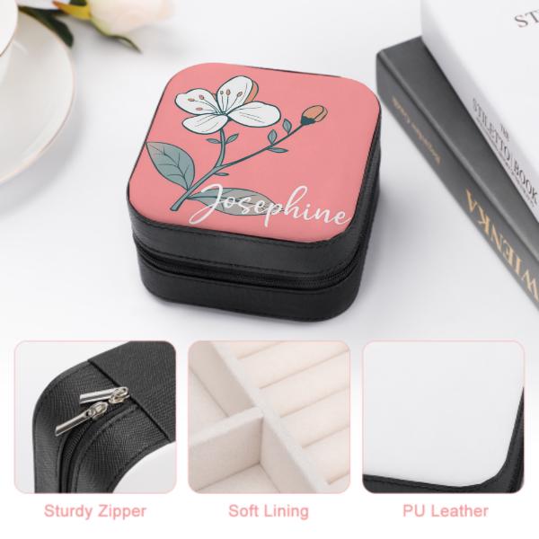 Personalized Birth Flower Jewelry Box Custom Jewelry Organizer Storage Box Gift for Her Birthday Gift for Mom Sister Wife Friend