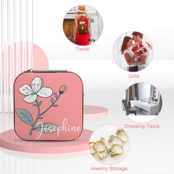Personalized Birth Flower Jewelry Box Custom Jewelry Organizer Storage Box Gift for Her Birthday Gift for Mom Sister Wife Friend
