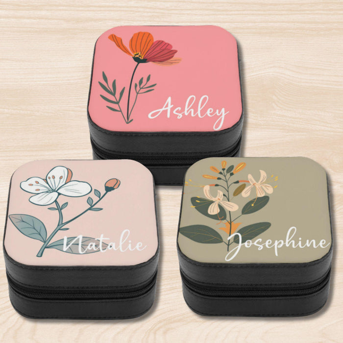 Personalized Birth Flower Jewelry Box Custom Jewelry Organizer Storage Box Gift for Her Birthday Gift for Mom Sister Wife Friend