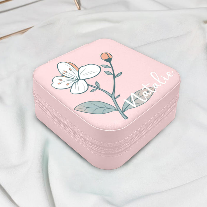 Personalized Pink Birth Flower Jewelry Box Custom Jewelry Organizer Storage Box Gift for Her Birthday Gift for Mom Sister Wife Friend