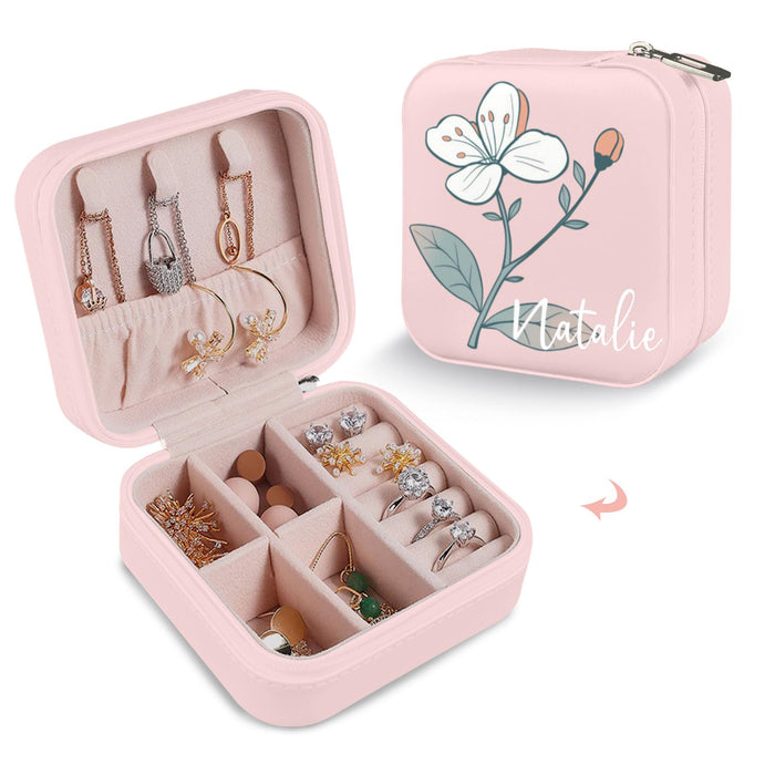 Personalized Pink Birth Flower Jewelry Box Custom Jewelry Organizer Storage Box Gift for Her Birthday Gift for Mom Sister Wife Friend