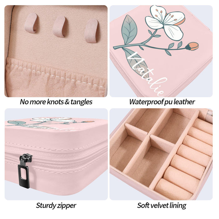 Personalized Pink Birth Flower Jewelry Box Custom Jewelry Organizer Storage Box Gift for Her Birthday Gift for Mom Sister Wife Friend