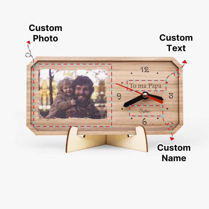Personalized Wooden Photo Clock: Custom Message Keepsake
